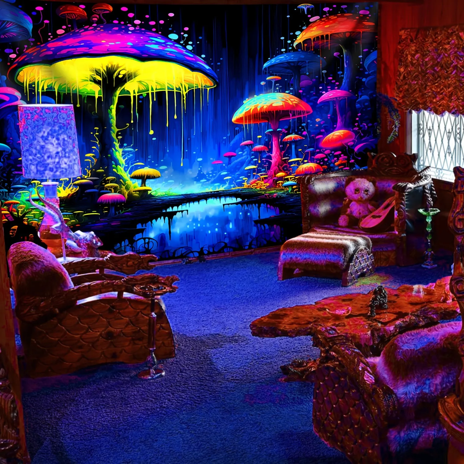 Psychedelic Art Fluorescent Tapestry Light Up Your Space with ColorUV tapestry wall hanging bedroom home party decoration