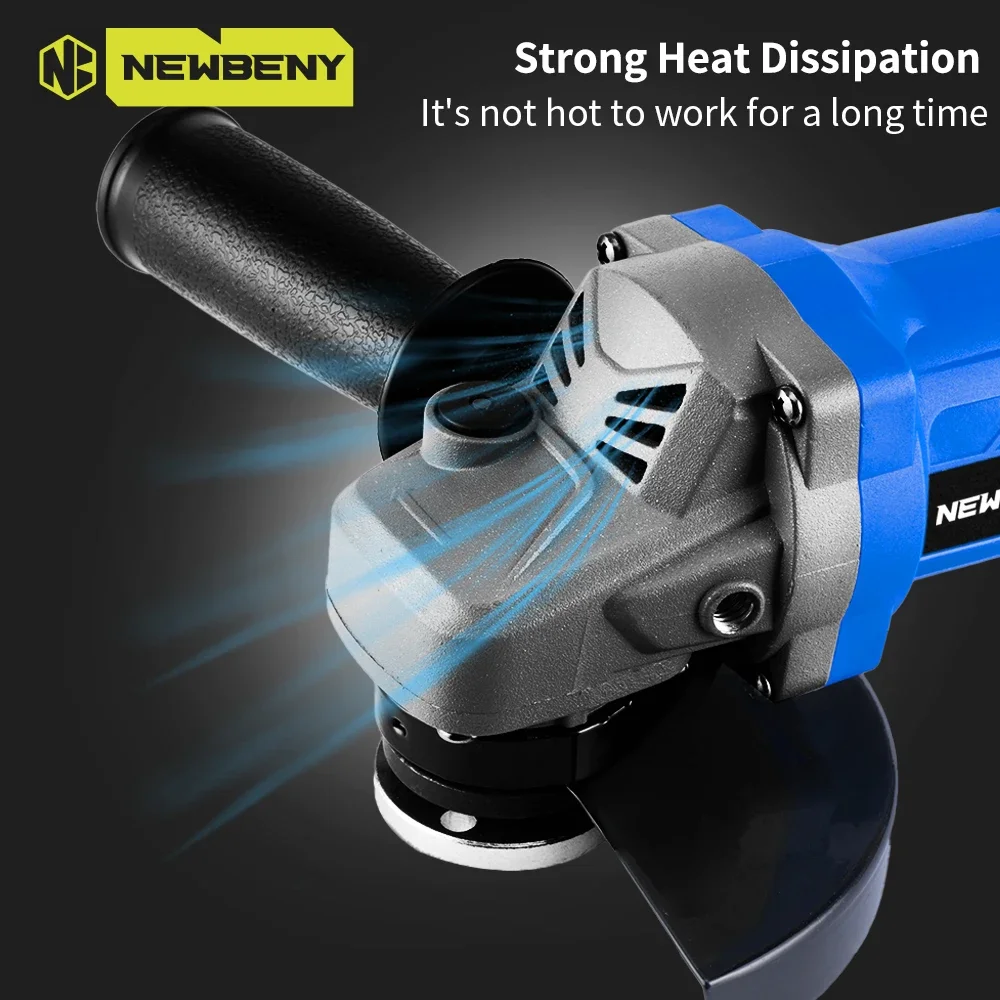 NewBeny 125mm Cordless Brushless Angle Grinder 3Gear DIY Woodworking Cutting Polishing Grinding Power Tool For Makita 18VBattery