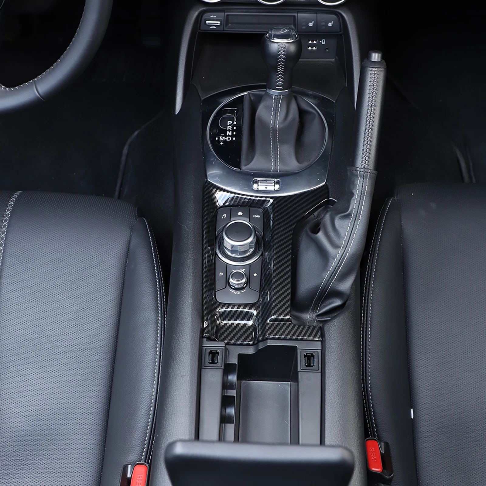 

Car styling ABS Carbon Fiber Car Handbrake Panel Frame Central Media Button Cover Sticker Accessorie For 2016-2023 Mazda MX-5 ND