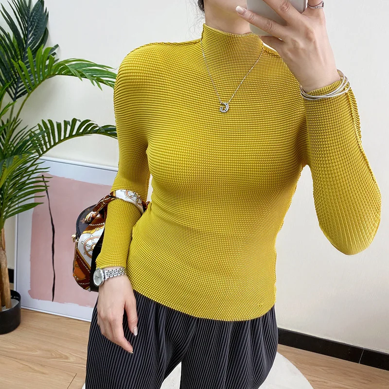 t shirt for women Female clothing Women's blouse Pleated top Long sleeve women's t-shirt  sweater women