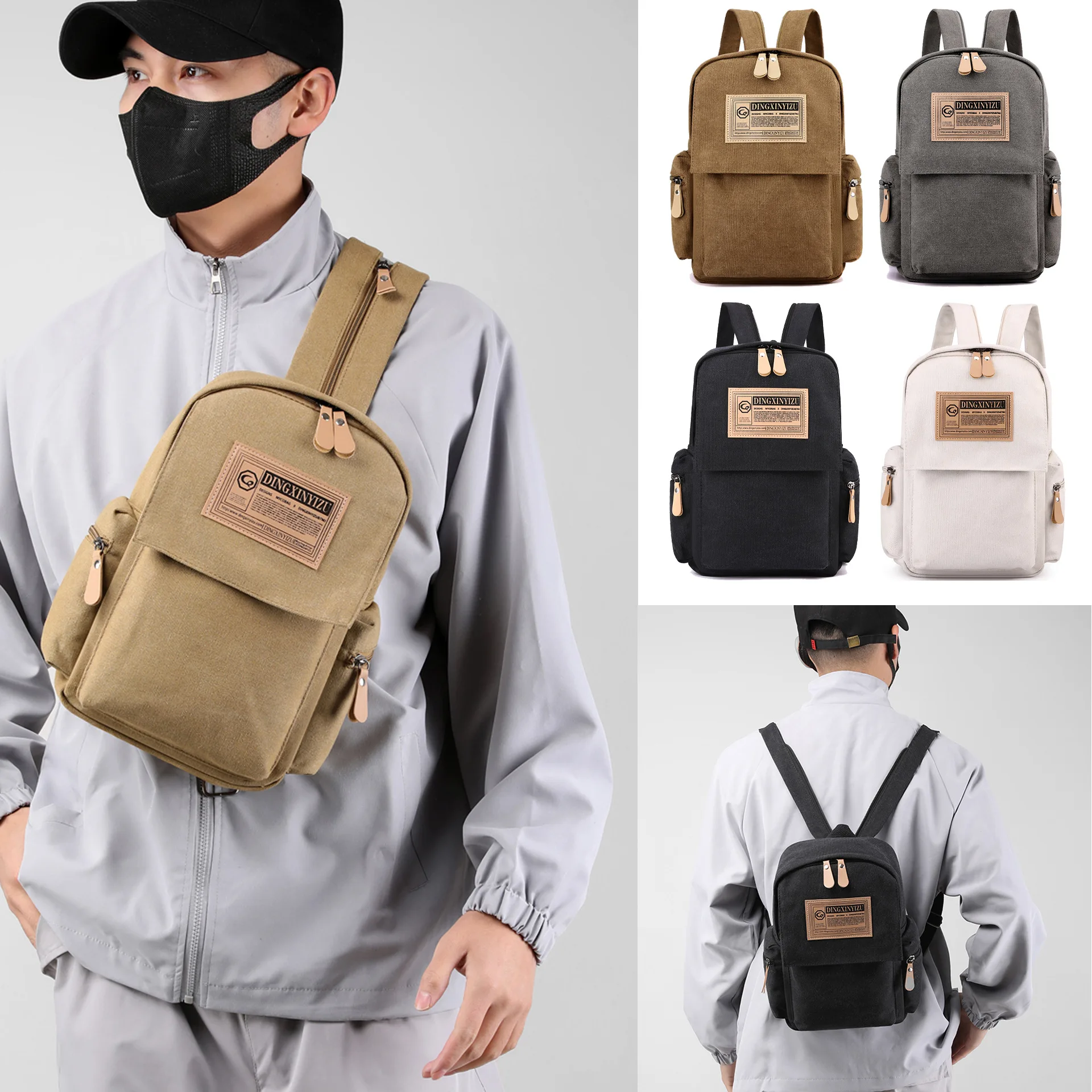 

Men Daily Backpack Large Capacity Business Crossbody Students Canvas Chest Bags With Big Pocket Multi-pouch For Travel