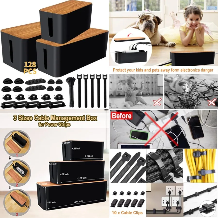 

Cable Management Box Cable Management Kit for Power Strip to Hide Wires, Cord Organizer Boxes, Safe ABS Material Wire Organizer