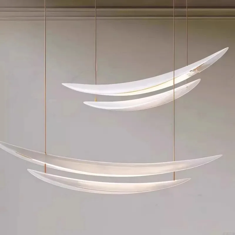 Minimalist white long arch chandelier Nordic art Sailing Boat Light Restaurant Bar Island Chandelier Dining Room Acrylic lamp