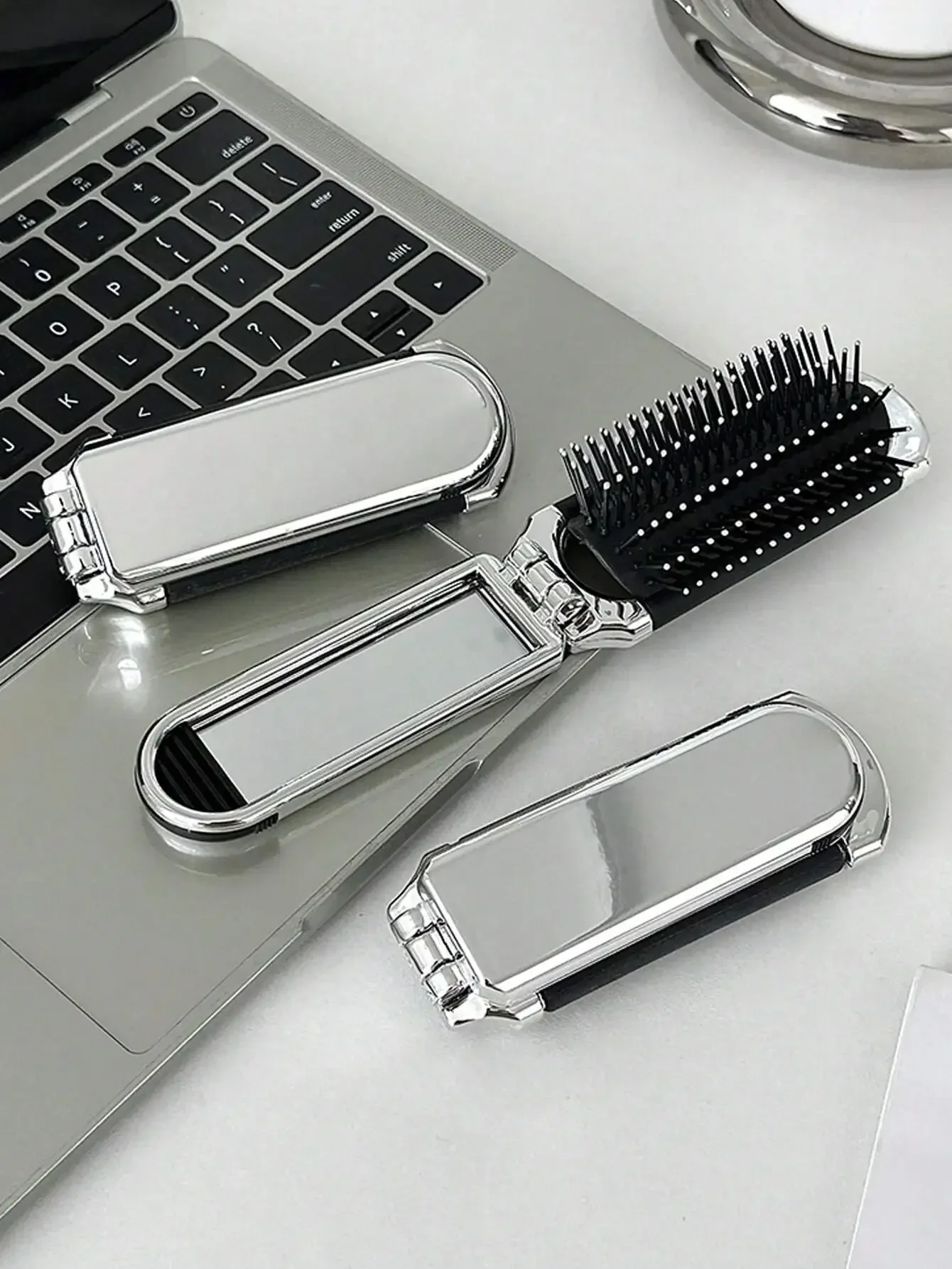 

Foldable Comb - Cream Color, Portable With Built-In Mirror,Hair Brush,Comb,Hair Tools,Hair Products And Accessories For Barber