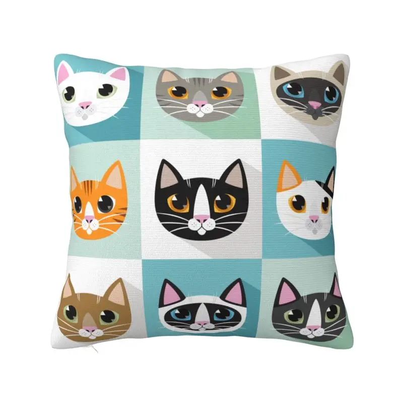 

Custom Funny Cute Cats Heads Pattern Pillow Case 45x45cm Modern Cushion Cover Square Pillowcase