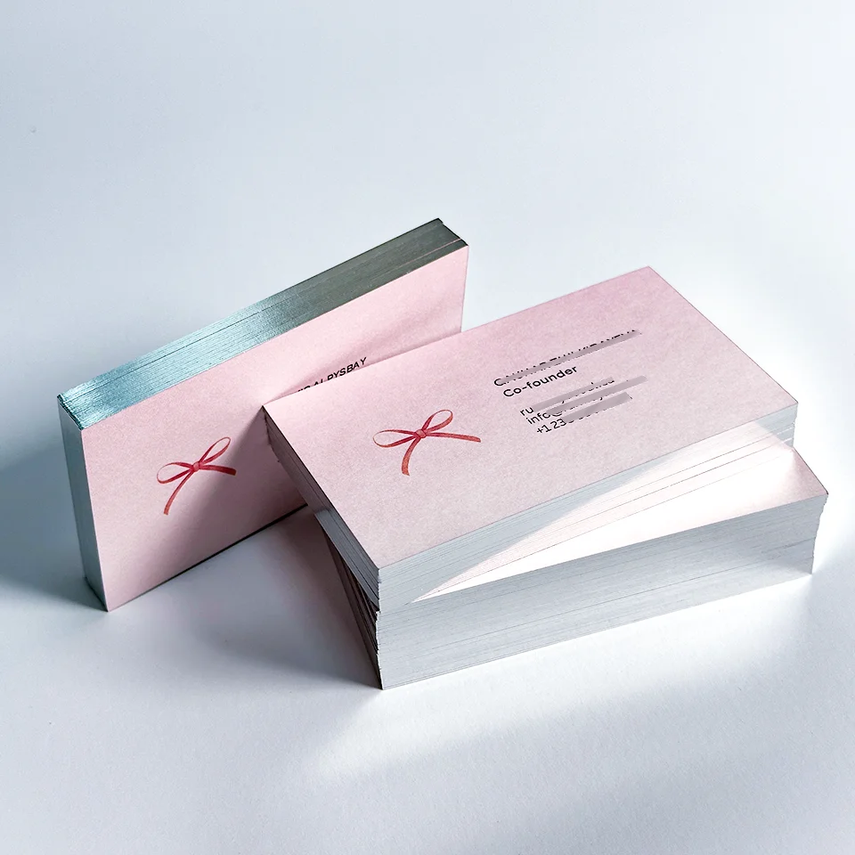 Luxury Thick Paper Printed Business Card Customized Embossed LOGO Hot Silver Edge Special Paper ID Card Pink Business Card