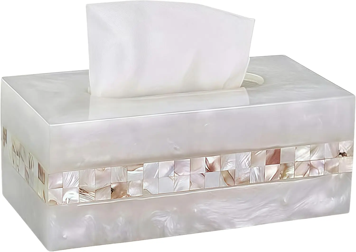 

Luxury Marble Tissue Box Cover with Gold Mother-of-Pearl Shells, Bathroom Accessory Set for Villa Gift