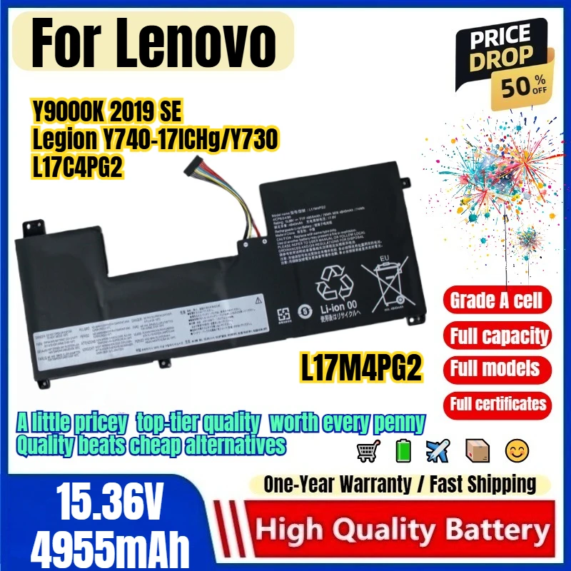 L17M4PG2 for Lenovo Y9000K 2019 SE Legion Y740-17ICHg/Y730  L17C4PG2 Laptop Battery High Capacity Battery Replacement Bateria