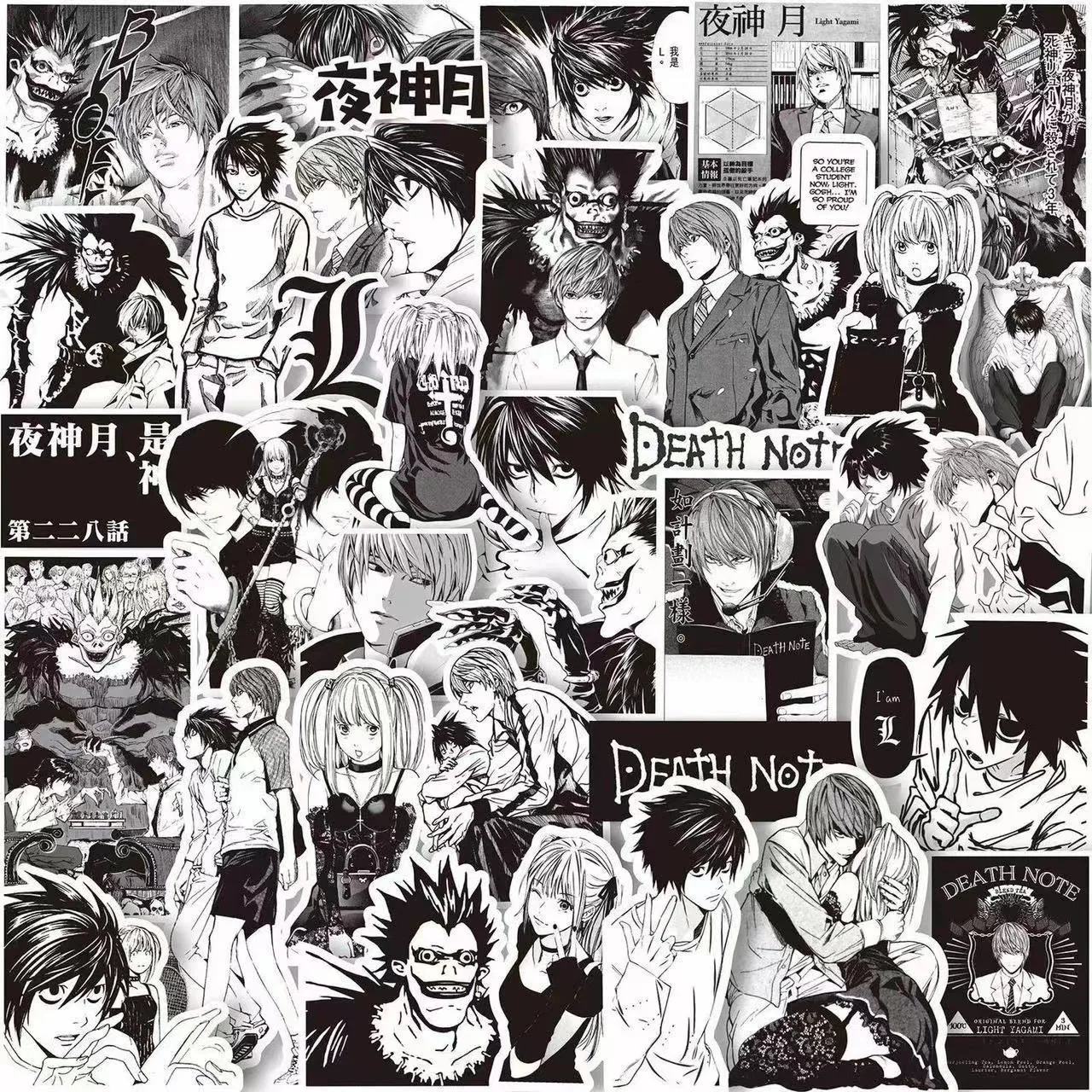 60PCS Anime Death Note Stickers Black White Decals Decoration DIY Scrapbook Luggage Laptop Bike Suitcase Car Graffiti Toys