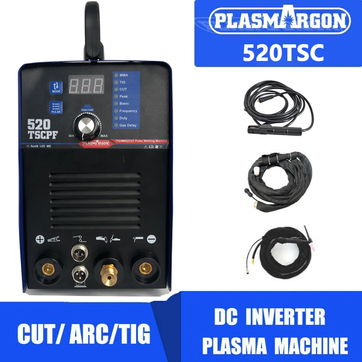 520TSC 3 in 1 Plasma Cutter/TIG/ARC MMA Stick Welding Machine Pulse Digital Foot Pedal 50A Cutting 200A Welding