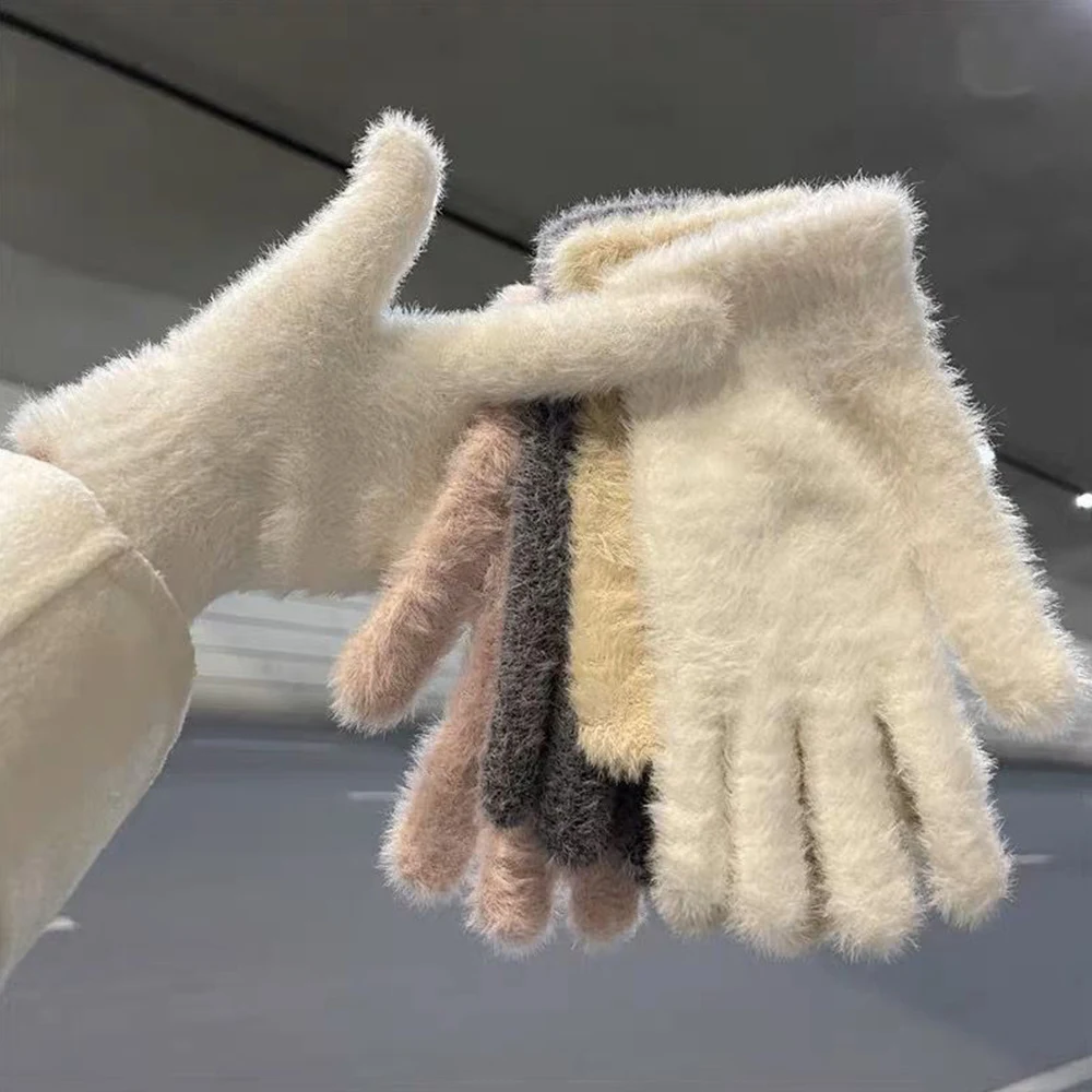 Nerts Fluweel Dikker Handschoenen Vrouwen Winter Handschoen Warme Rijhandschoenen Pluizige Volle Vinger Wanten Pluche Handschoenen Voor Dames Heren