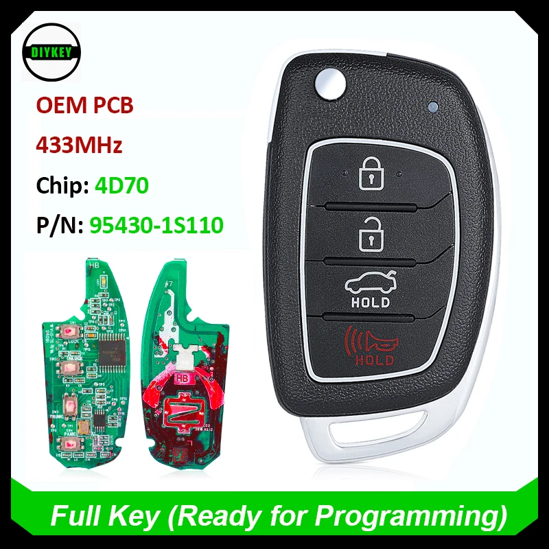 DIYKEY Genuine PCB with Aftermarket Shell for Hyundai HB20 2016 2017 2018 2019 Smart Remote Key Fob 434MHZ 4D70 P/N: 95430-1S110