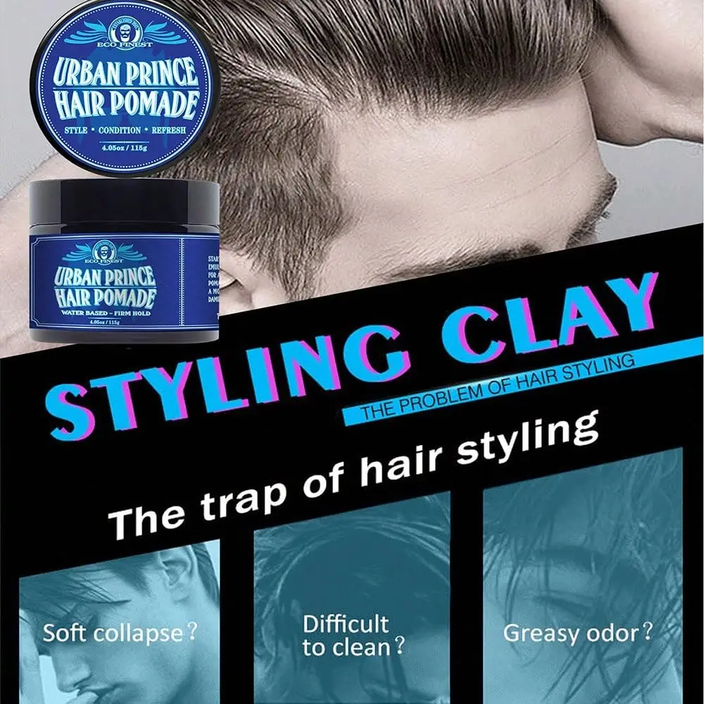 

Urban Prince Hair Gel - Men's Styling Mud, Water based Medium Holding Hair Gel, Lightweight and Clean, No White Scales (Blue)