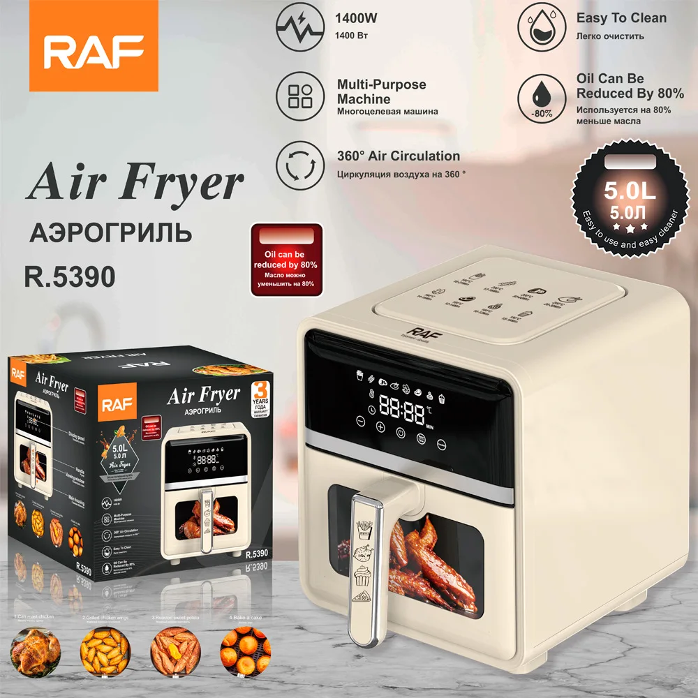 

RAF European standard cross-border 5L air fryer household new multi-functional smart household visual electric fryer without oil