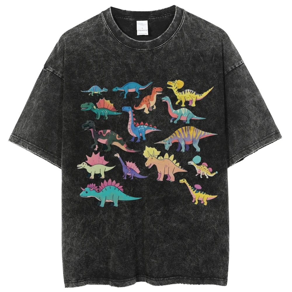 T-Shir Unisex Primitive Dinosaur Print Fit Oversized 15 Color Sportswear Overseas Exports Summer Plus Size Streetwear 2024