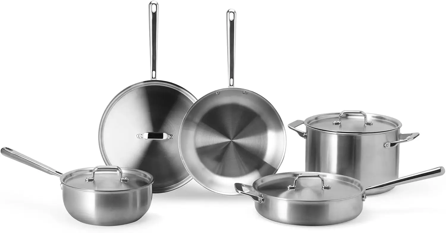 5-Ply Stainless Steel Cookware Set: 3 QT Stainless Steel Saucier with Lid 3 QT Saute Pan with Lid & 10