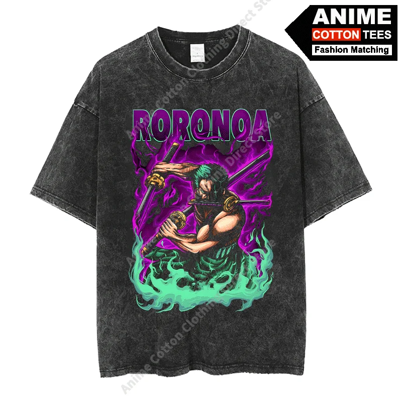 

Anime ONE PIECE - Roronoa Zoro Print T Shirt y2k Harajuku Street Men Women Casual Short Sleeve Cotton Washed Vintage Loose Tees
