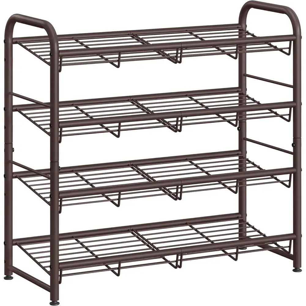 4-Tier Adjustable Metal Shoe Rack, Holds 16 Pairs, Slanted Shelves, Bronze, for Small Spaces and Closets