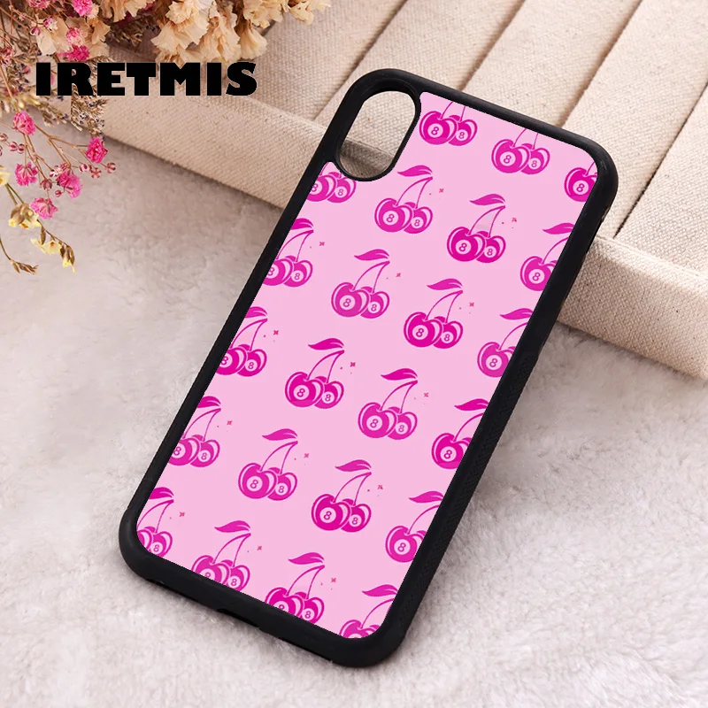 Iretmis Phone Cover Case For iPhone X XS Max XR 11 12 13 PRO MINI 14 15 16 Plus Rubber Silicone Retro Cherries Ball 8 Funky