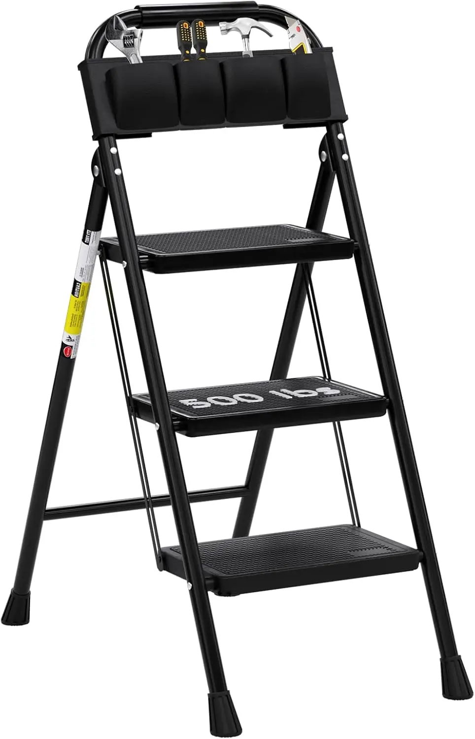 

500 lbs Sturdy Steel Ladder, Convenient Handgrip, Lightweight, Portable Steel Step Stool for Household, Kitchen (Matte Black)