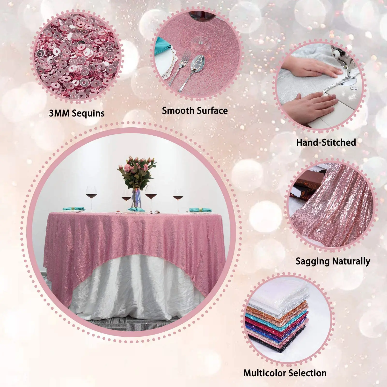 Toalha de mesa redonda fúcsia brilhante, capa de mesa com glitter para festa, jantar, festival, mesa de exposição de casamento