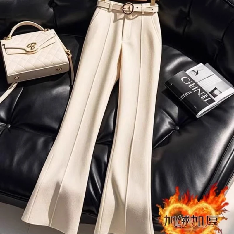 ハイウエスト スリムフィット フレアパンツ レディース Fce 裏地付きパンツ カジュアル ロングパンツ 秋冬ファッション ベージュカラー TT722