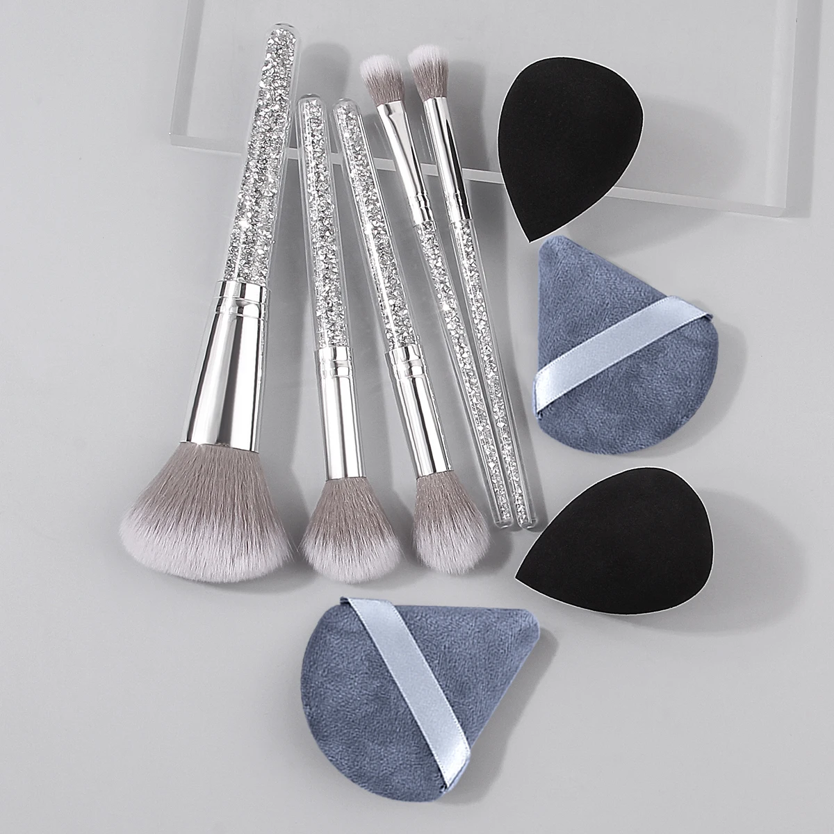 Ensemble de pinceaux pour fard à joues, poudre douce et ample, manche en diamant, éponge à poudre sans déclenchement, bouffée de poudre d'œuf, outils de maquillage professionnels, 9 pièces