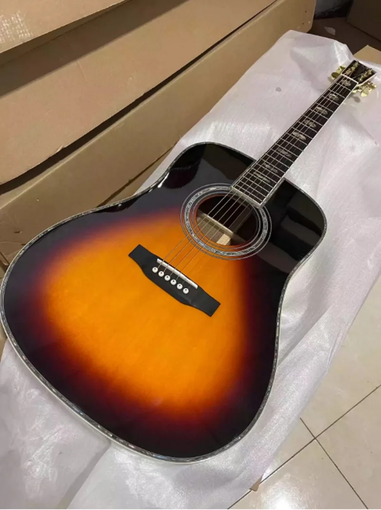 41 inch D45 series solid wood polished top with sunset color glossy paint finish, original acoustic wood guitar