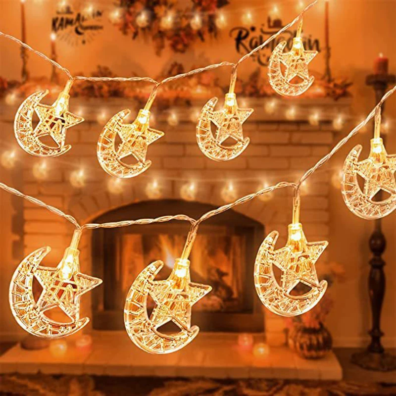 1,5m 10 LED Ramadan Monde Sterne Schloss-Thema Lichterkette Ornament Fröhliches Eid al-Fitr Schlafzimmer Wohnzimmer Party Dekoration Zubehör