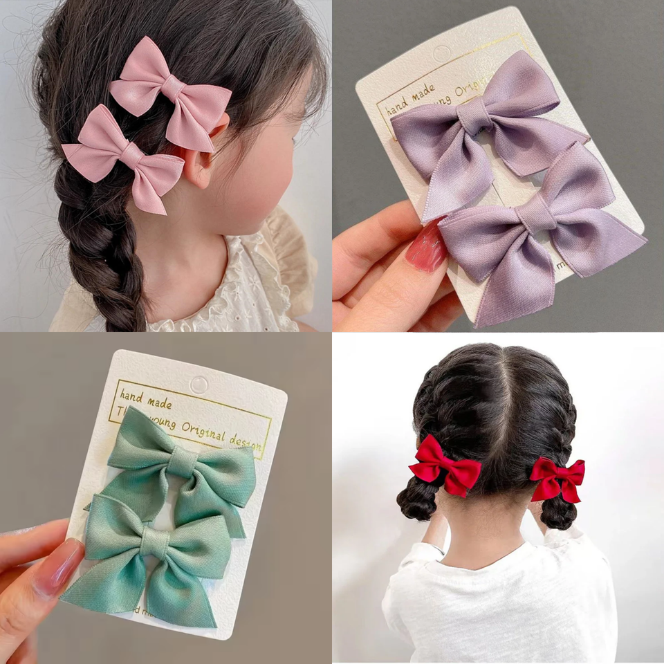 2Pcs/Set New Cute Solid Ribbon Bowknot Hair Clips for Baby Girls Handmade Bows Hairpin Barrettes Headwear Kids Hair Accessories
