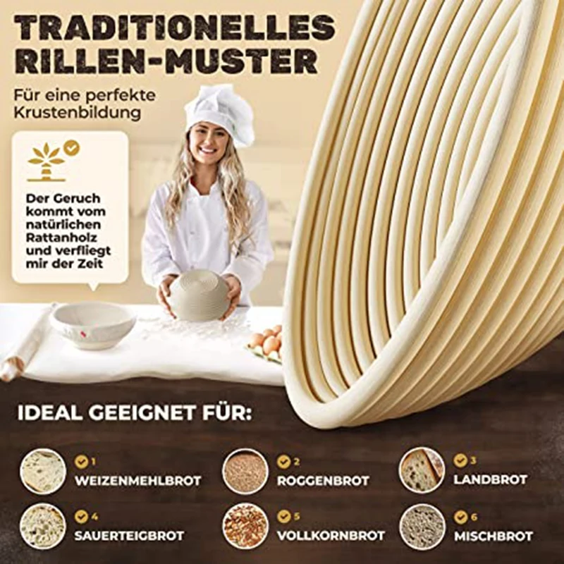 1Set Rattan Dough Dough Mold Set Cutter Round Basket European Bag Baking Basket Toast Basket