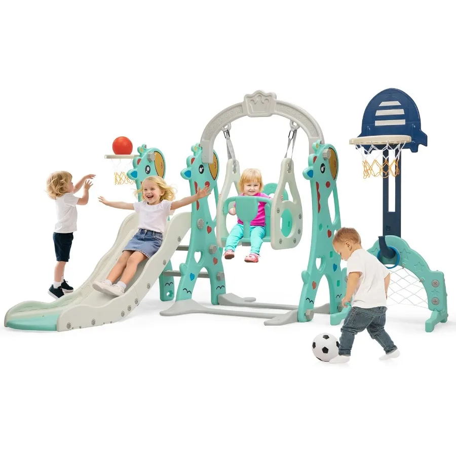 

6-in-1 Toddler Slide and Swing Set for Toddler Swing with Basketball Hoop Suitable for Outdoor Indoor Playground for Age