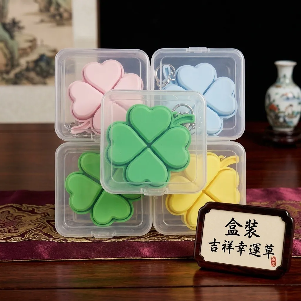 Lucky Four-Leaf Clover Glowing Keychain with Light Portable Finger Clicker Decompression Charm Bag Pendant Christmas Gift