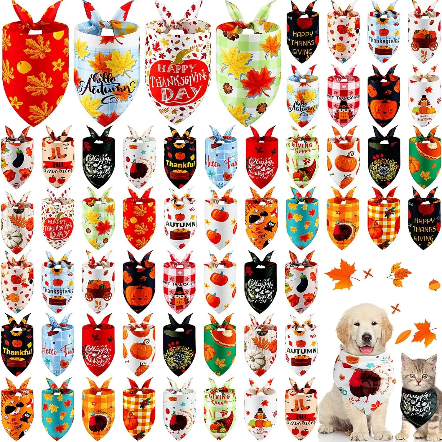 

30 Pcs Fall Dog Bandanas Thanksgiving Dog Bandanas Bulk Pet Bibs Triangle Scarf Holiday Costume for Small to Large Dog Pet