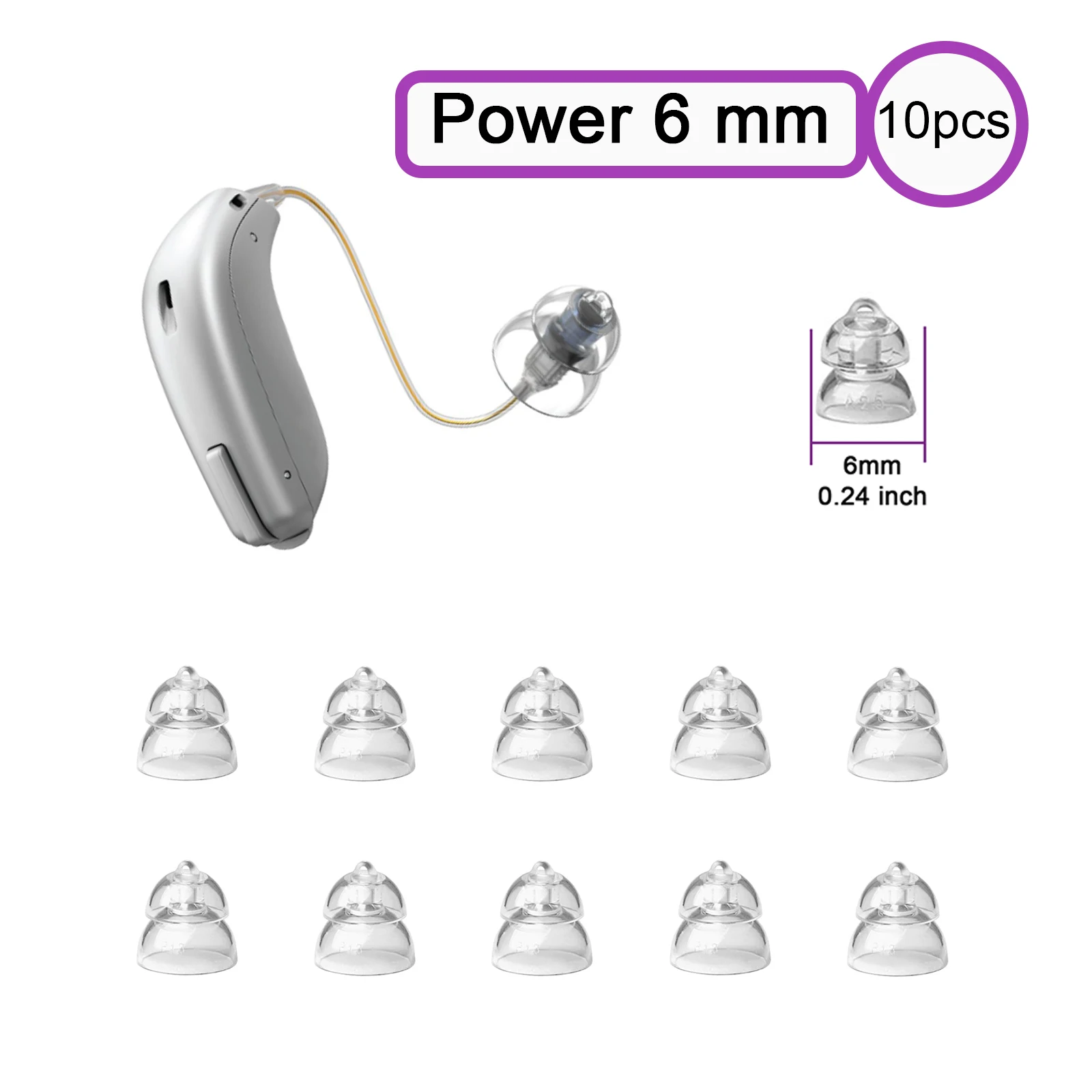 10 stuks-hoortoestelkoepels voor vervanging van Oticon, Minifit Power Domes (6 mm/8 mm/10 mm/12 mm), universele koepels voor Oticon-hoortoestel