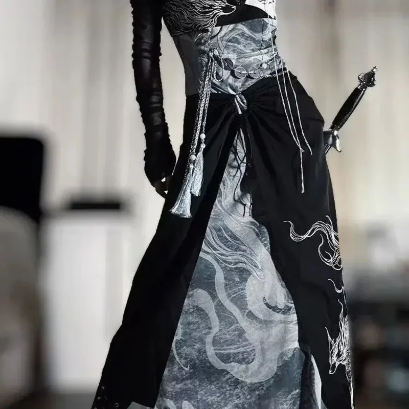 

Модернизированная новая рубашка без рукавов Chiense Han Elements, нишевая молодежная одежда для мужчин и женщин, стильная уличная одежда COS, модная повседневная одежда