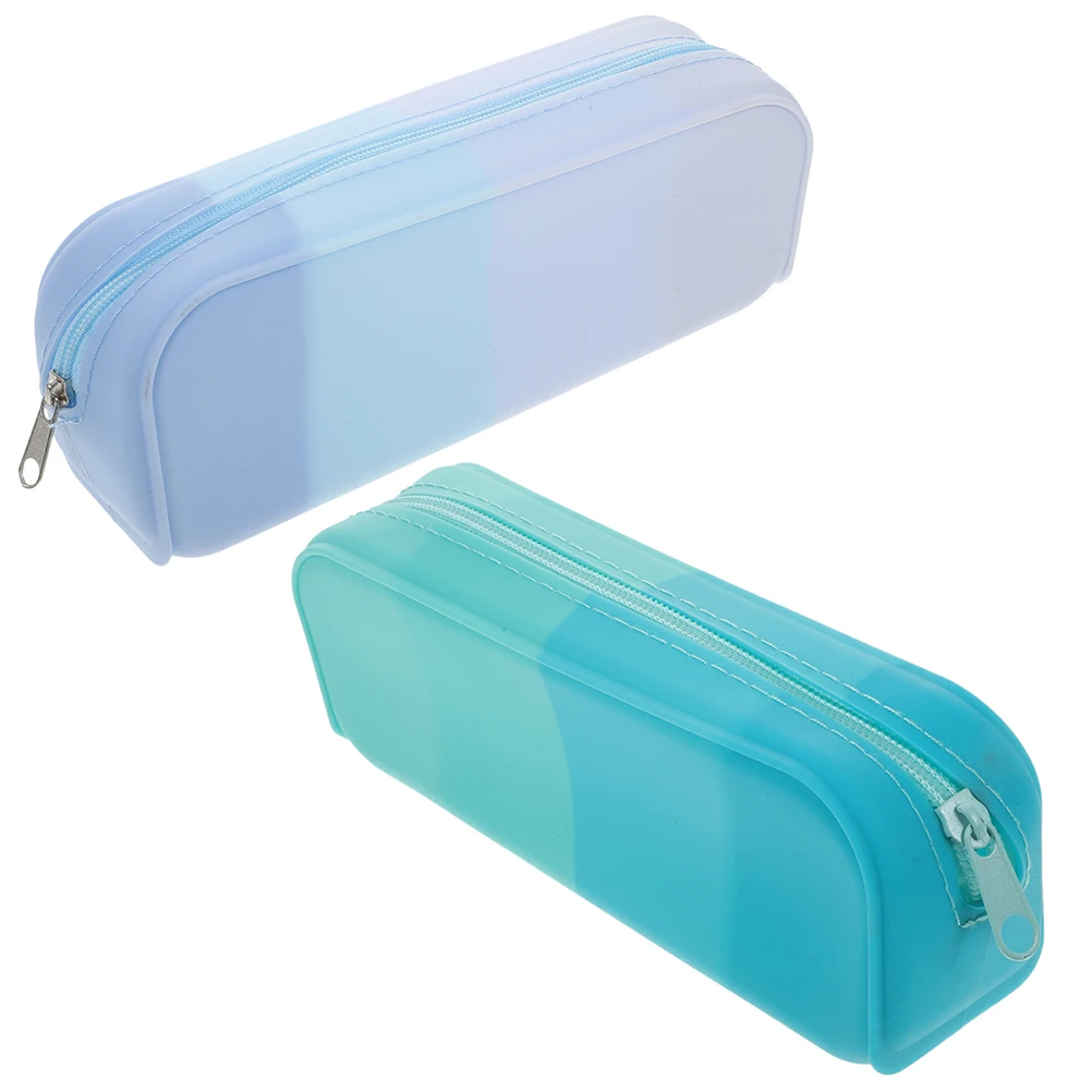 

2pcs Candy Color Pen Bag High Capacity Wear Resistant Silicone Pencil Case Aesthetic Stationery Thin Small College Student