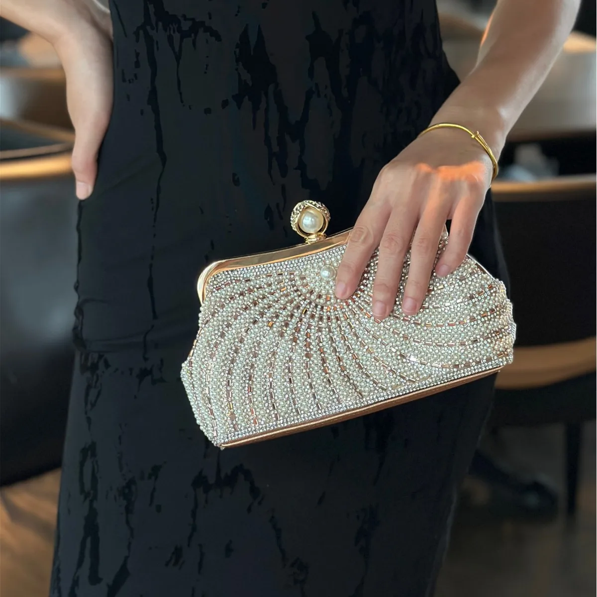 حقيبة عشاء لؤلؤية مع حقيبة متخصصة للنساء حقيبة يد شيونغسام فستان بمزاج المشاهير حقيبة مربعة صغيرة محمولة #4