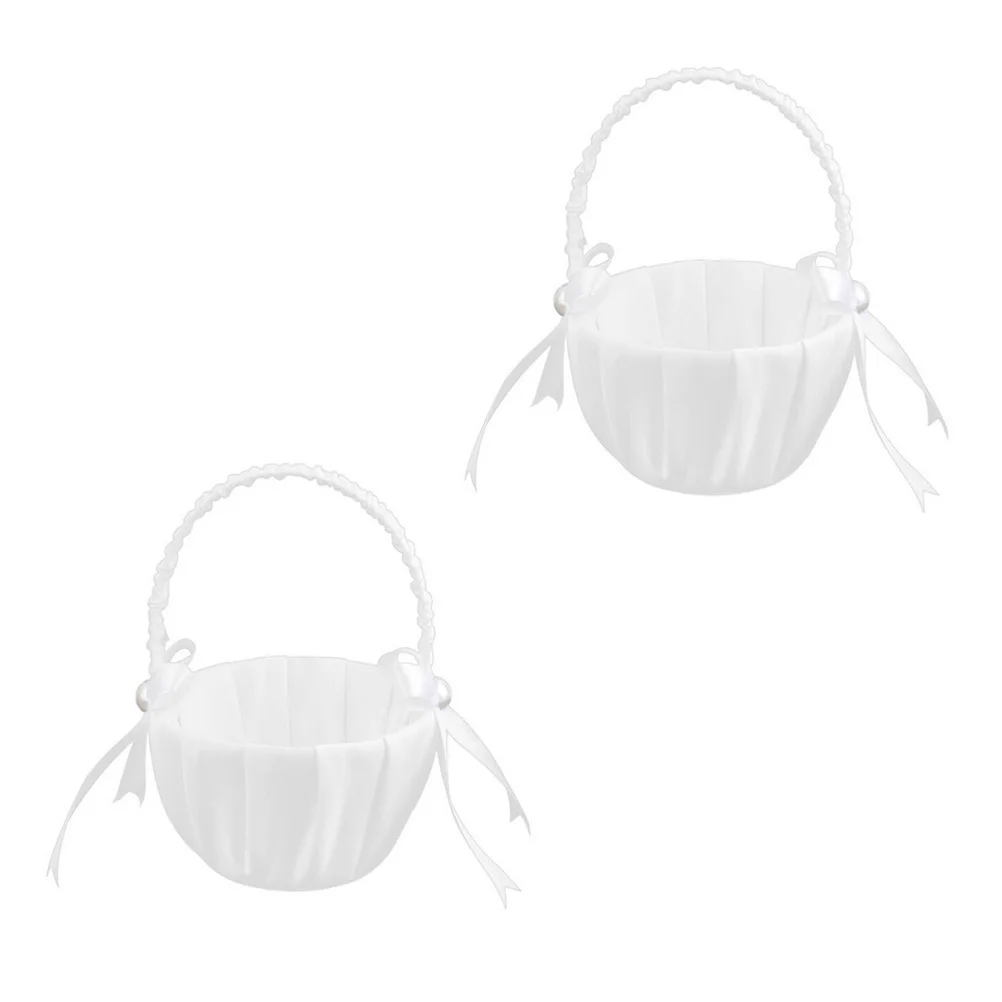 2 قطعة سلة زهور مزينة باللؤلؤ العتيق باقة زفاف عروس أنيقة محمولة خفيفة الوزن لتزيين الحدث لبتلة الزهور