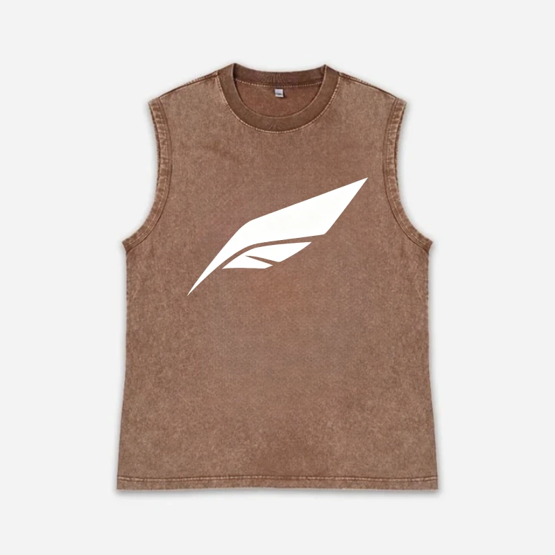 Men Acid‑Wash Tank Top Vintage Sleeveless Wing Feather Geometric Graphic Print Crew Neck Loose‑Fit Gym Workout Muscle Vests