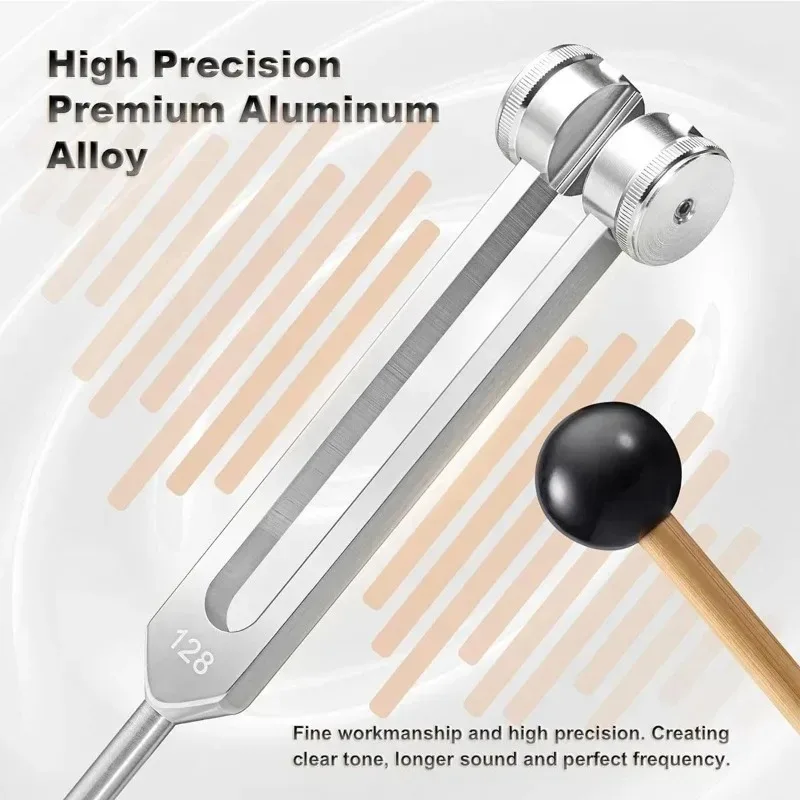 Diapason 128/528 Hz avec marteau en silicone – Instrument musical de guérison parfait pour la réduction du stress, thérapie sonore bio-acoustique pondérée