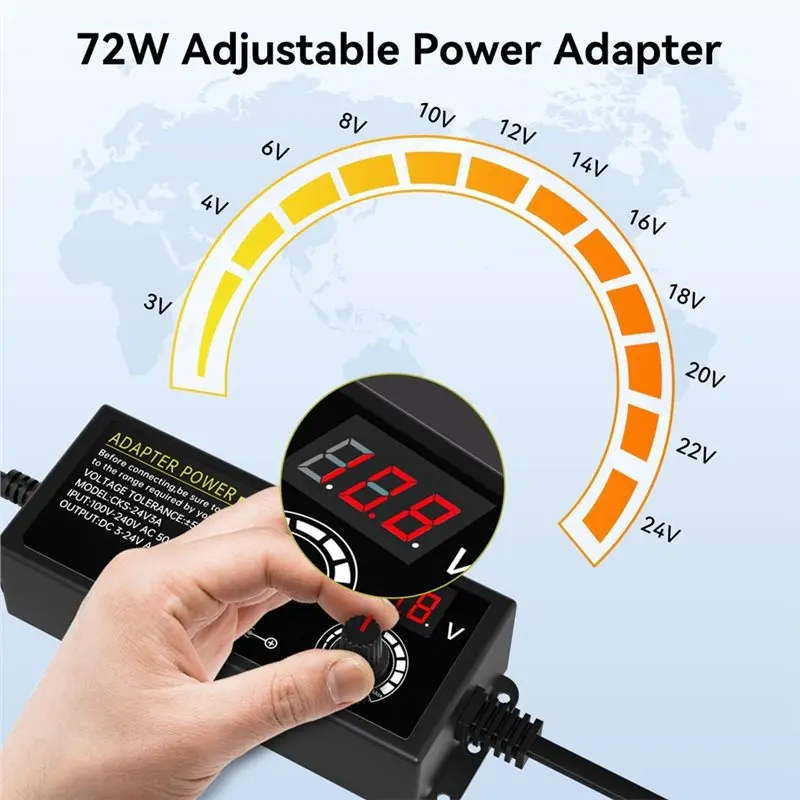 ABKO-Adjustable 3V-24V AC DC Adapter Universal Power Supply Adjustable Variable Switching EU Plug