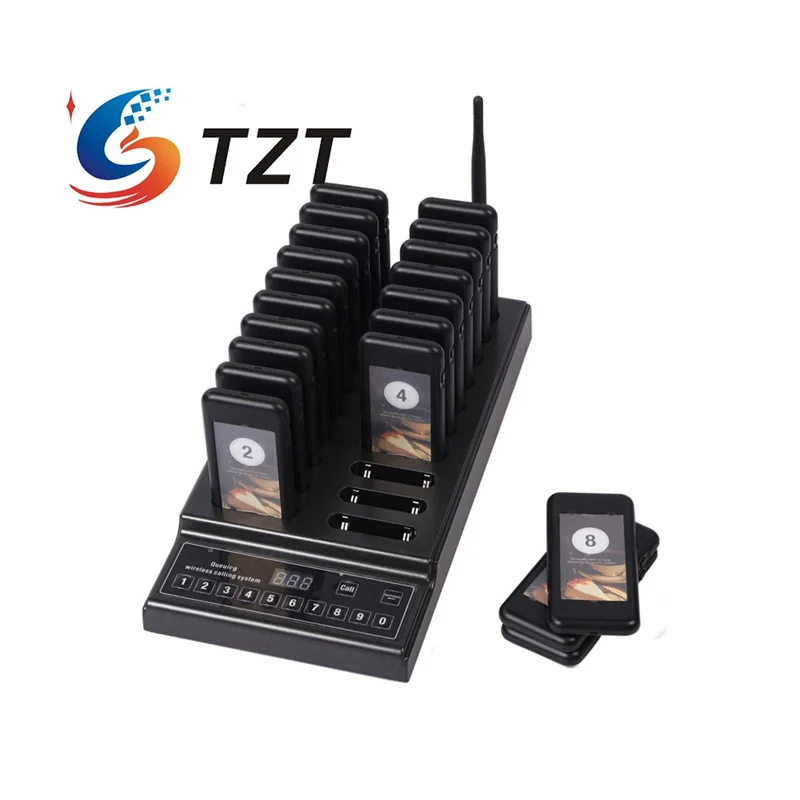 TZT SU-68Z 999-Channel Queuing Wireless Calling System Expandable Wireless Pager System with 20 Pagers