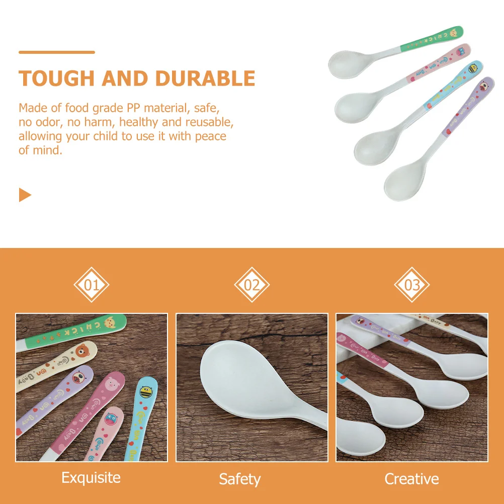 

4Pcs Baby Feeding Spoons Soft Silicone Heads Comfortable Training Utensils Toddler Self Feeding Weaning Baby Food