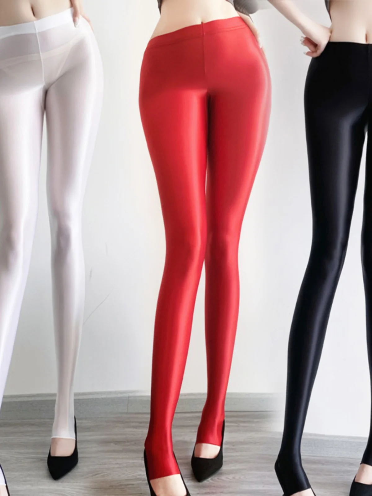 กางเกงเลกกิ้งผ้าไนลอนเนื้อเรียบเนียนบางเบาแบบมันเงาสำหรับผู้หญิง เหมาะสำหรับใส่เล่นโยคะหรือออกกำลังกาย