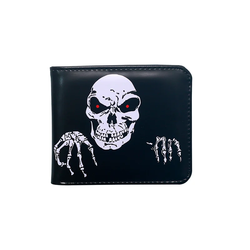 Unisex Devil Skull Black Short Wallet Gothic Women Men Horror Skeleton Bifold Credit Card Holder Purse Zipper Key Cash Wallet