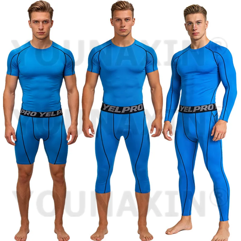 Men's Compression Sportswear Set Quick Dry Athletic Training Suit Short Sleeve Long Sleeve Shorts 3/4 Pants S M L XL 2XL