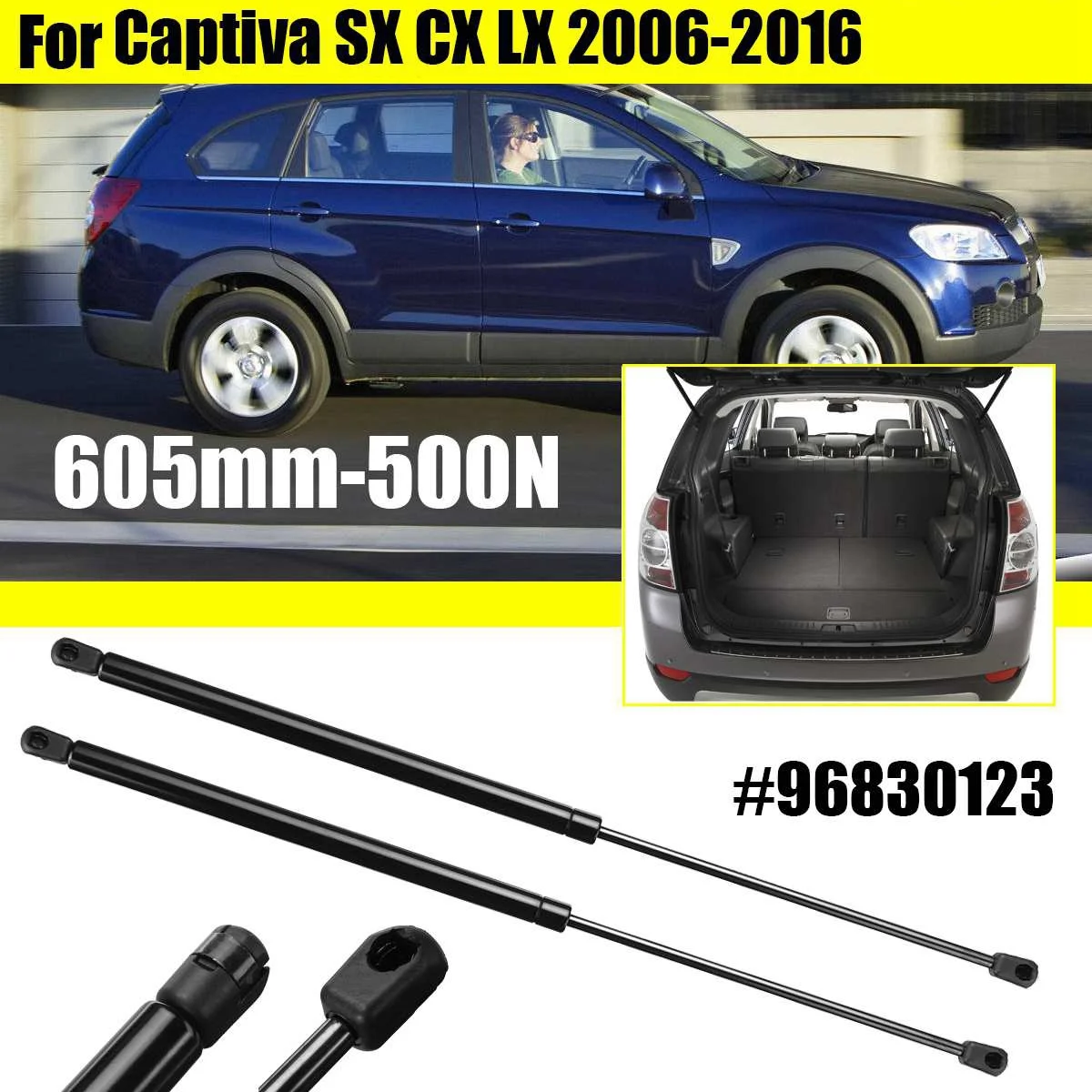 1 Pair Rear Door Tailgate Gas Spring Support Struts 605mm-500N Shaft for Holden Captiva SX CX LX 2006-2016 96830123