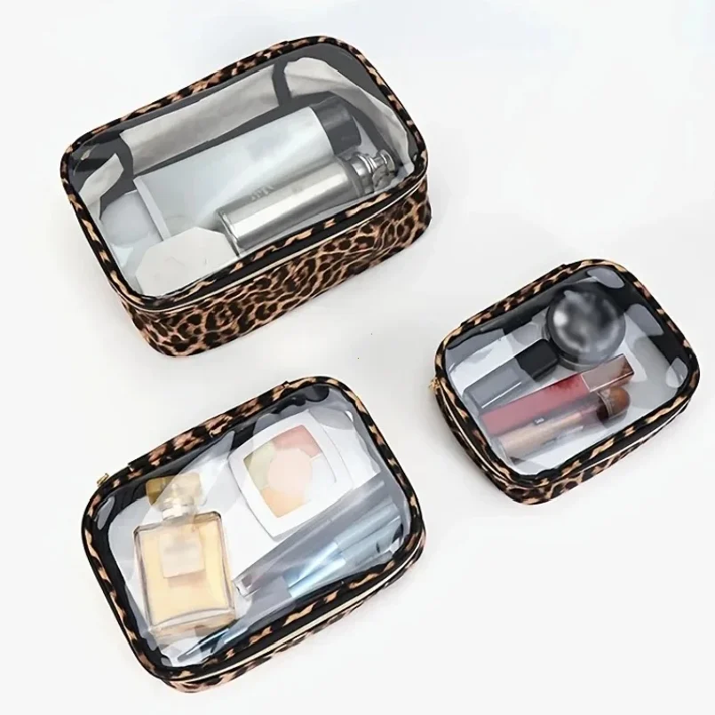 

Portable Transparent Makeup Bag Leopard Print Waterproof Wash Cosmetic Bag Large Capacity Toiletries Storage Cosmetic Organizer