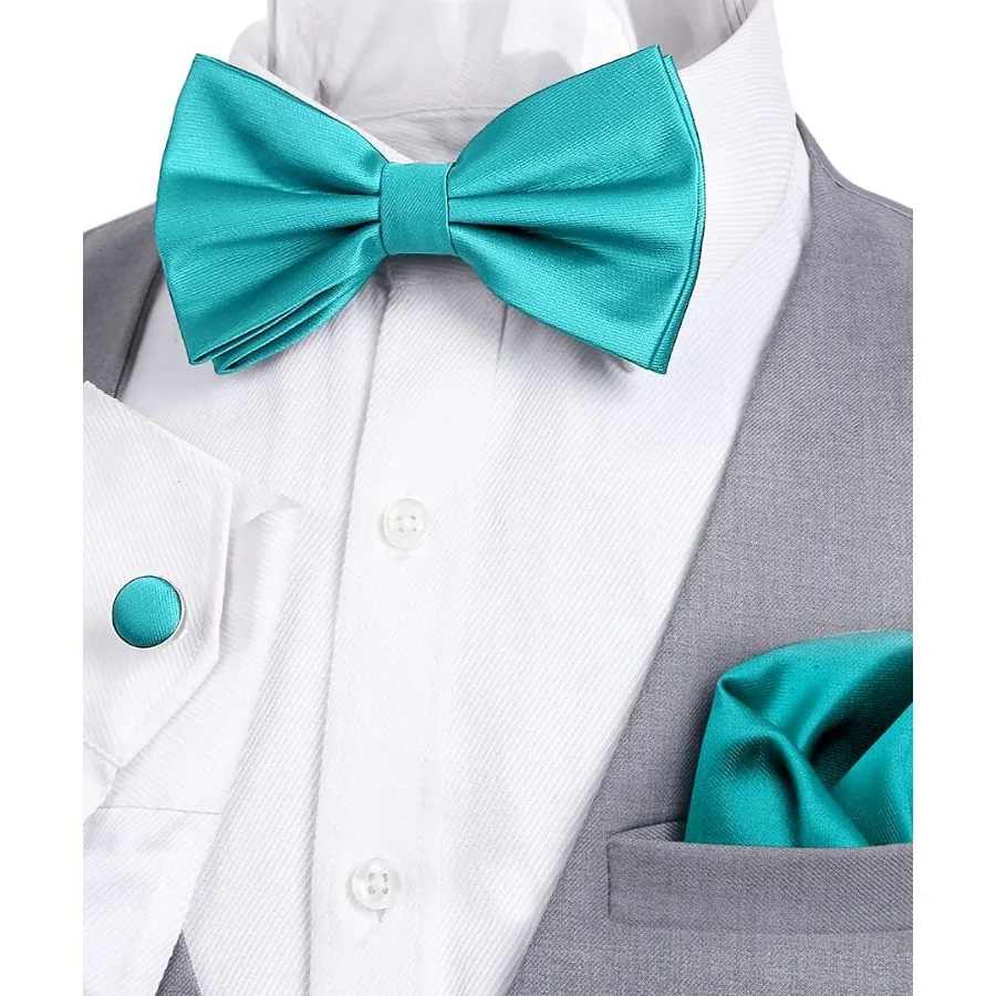 مجموعة ملابس رسمية أنيقة للرجال تتضمن ربطة عنق سهرة وجيب مربع وأزرار أكمام مثالية لمناسبات BlackTie وحفلات الزفاف والجل